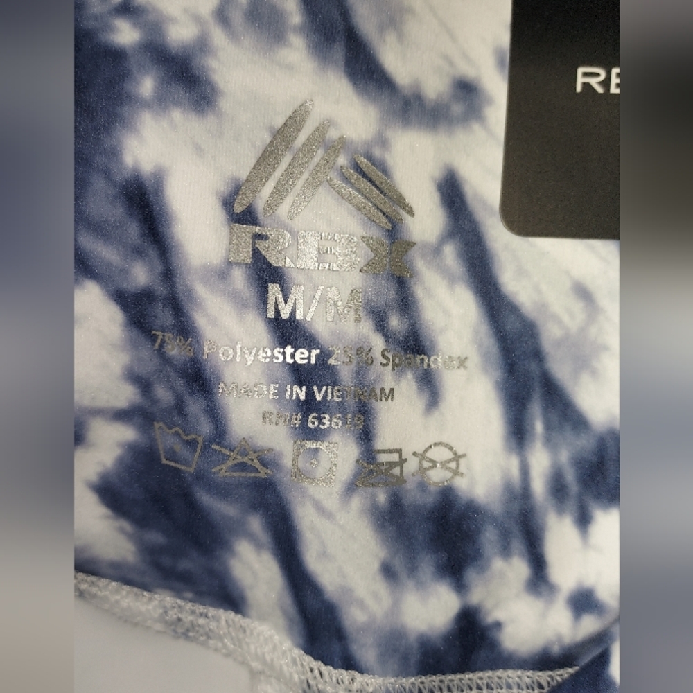 RBX Capri Length High Waisted Leggings Style CR6947R Blue White Tie Dyed NWT M - Picture 3 of 8